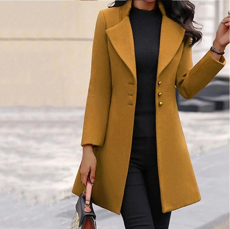 Suitsy tailored long coat in Yellow, worn
