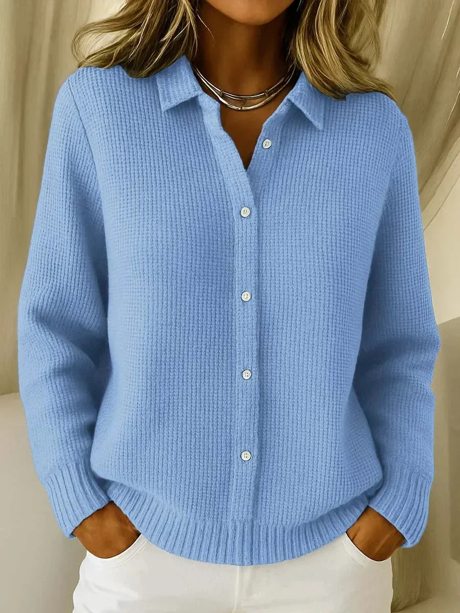 Collared Button-Front Cardigan in Light Blue