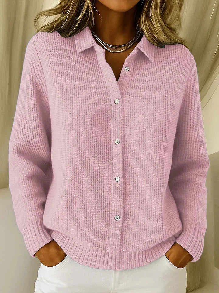 Collared Button-Front Cardigan in Pink