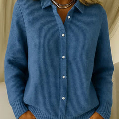 Collared Button-Front Cardigan in Blue