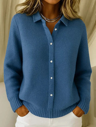 Collared Button-Front Cardigan in Blue