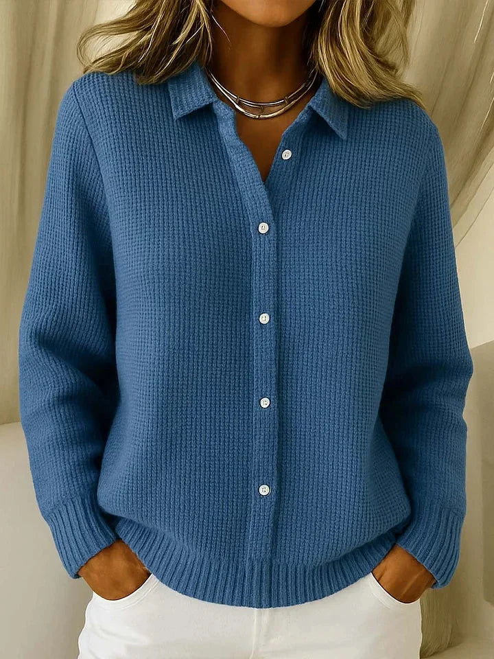 Collared Button-Front Cardigan in Blue