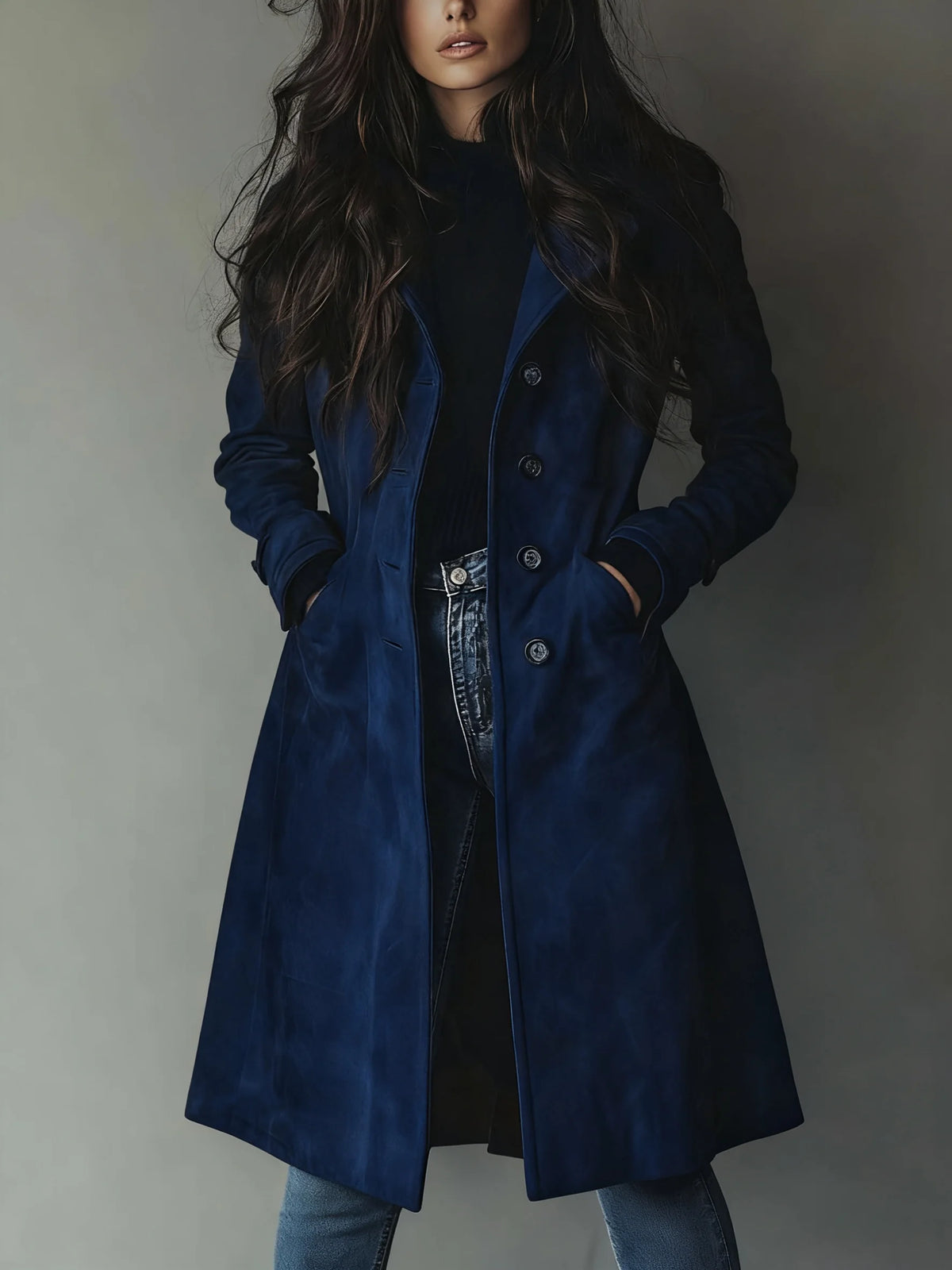 Teresa Classic Vintage Trench Coat in Dark Navy