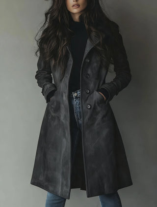 Teresa Classic Vintage Trench Coat in Dark Gray