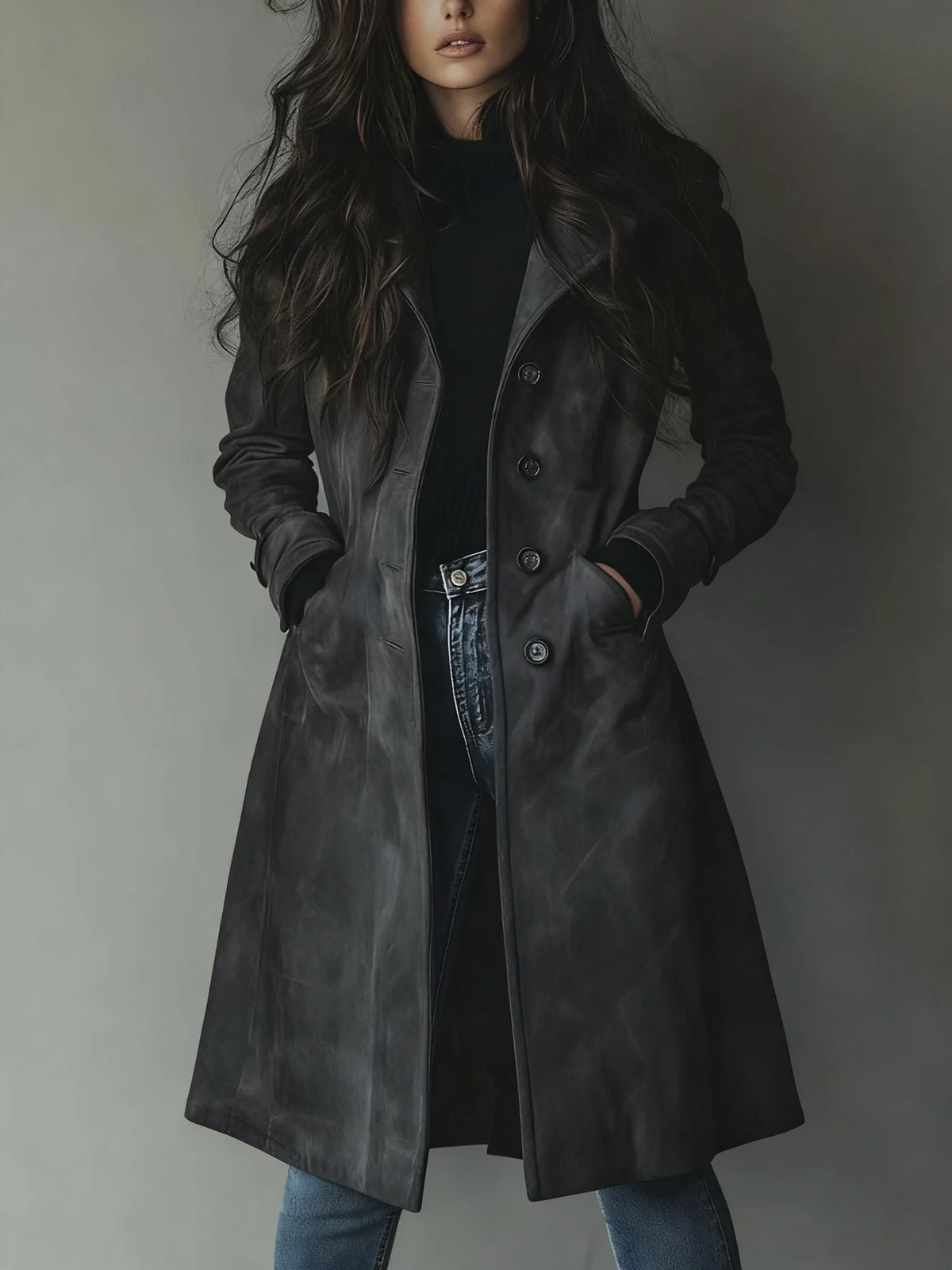 Teresa Classic Vintage Trench Coat in Dark Gray