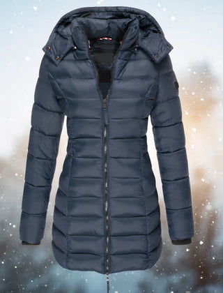 Theodora slim-fit quilted coat in Navy