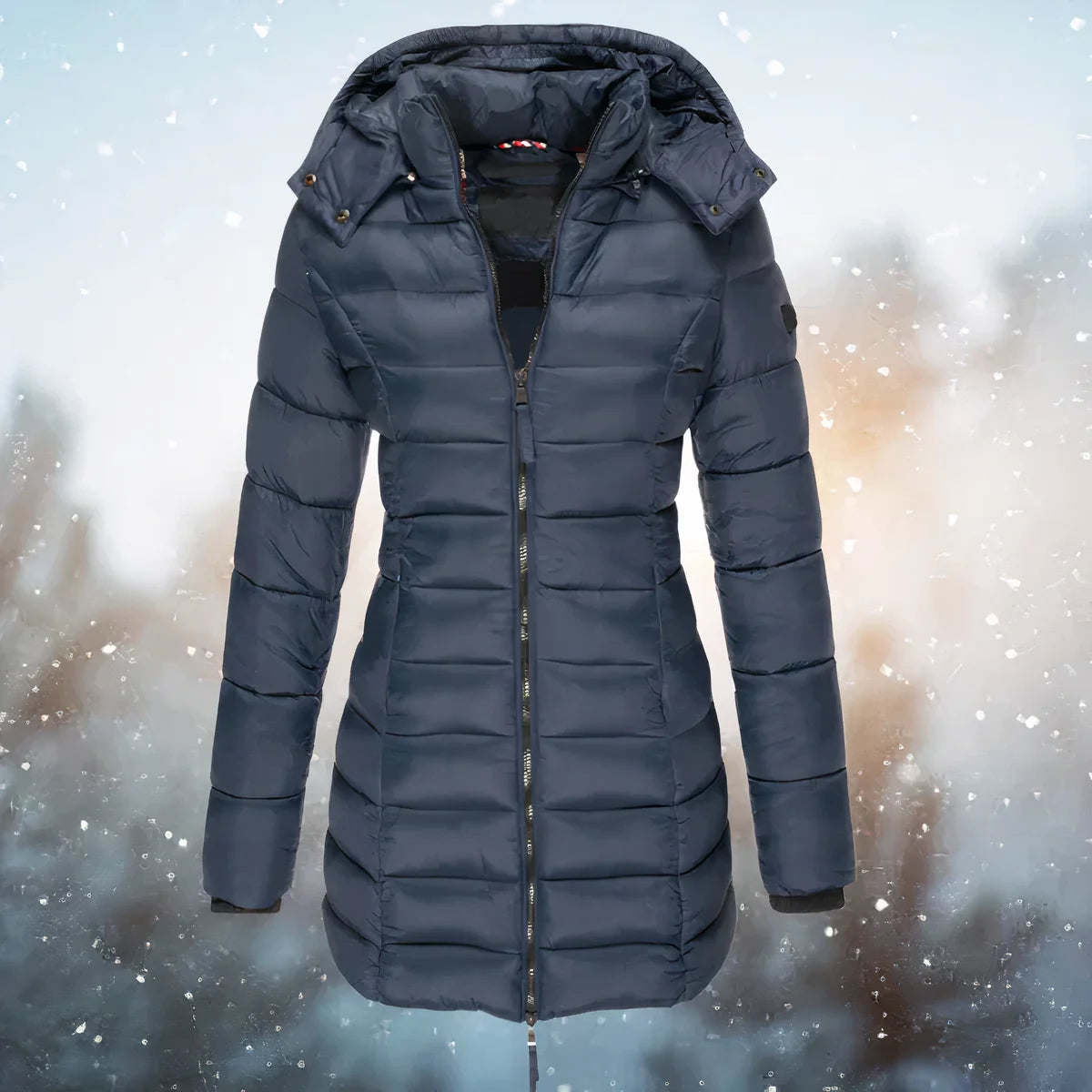 Theodora slim-fit quilted coat in Navy
