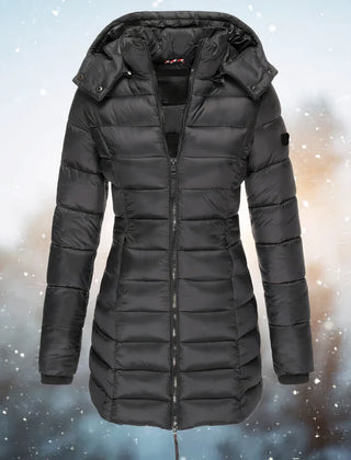 Theodora slim-fit quilted coat in Black