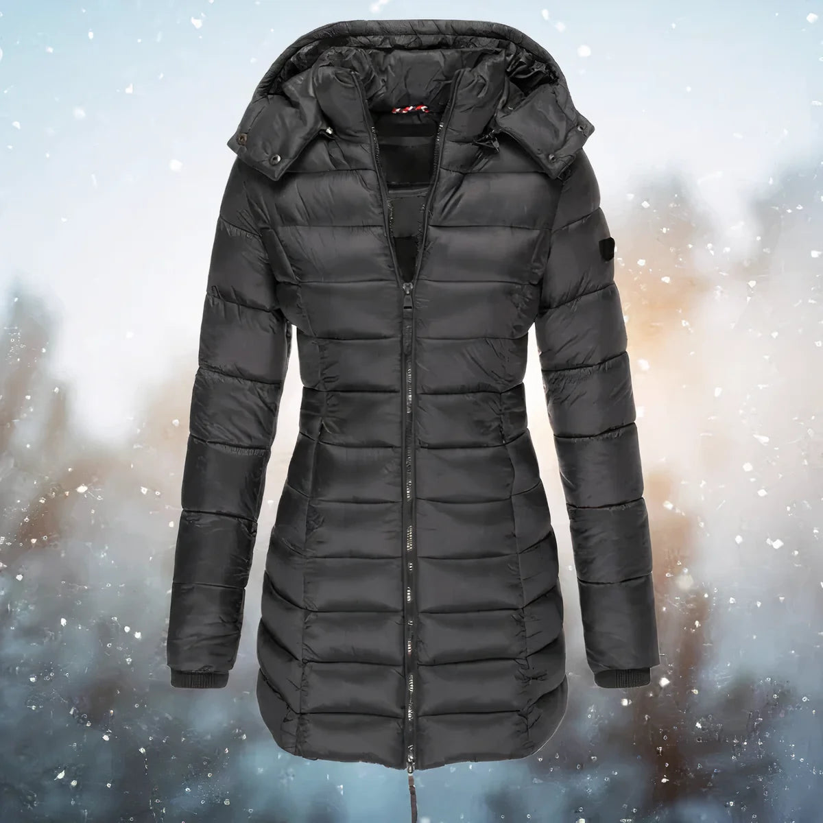 Theodora slim-fit quilted coat in Black