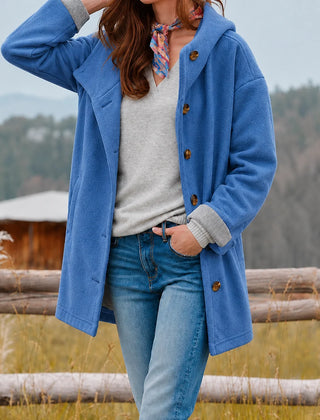 Valerie Hooded Slim-Fit Coat in Blue