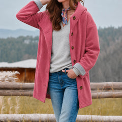 Valerie Hooded Slim-Fit Coat in Pink