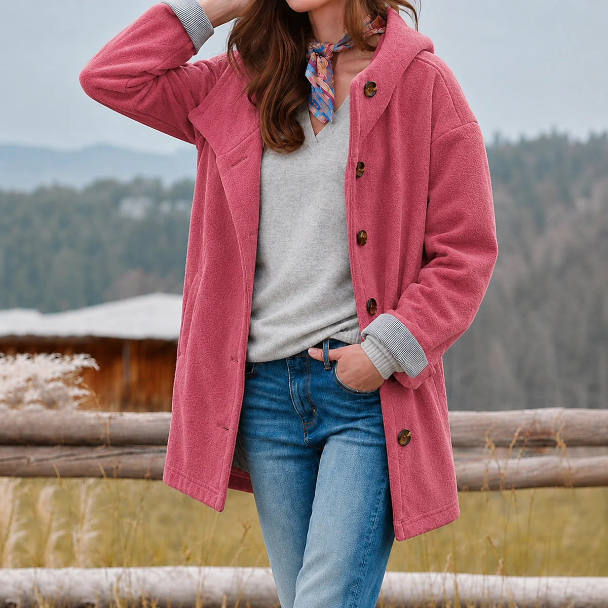 Valerie Hooded Slim-Fit Coat in Pink