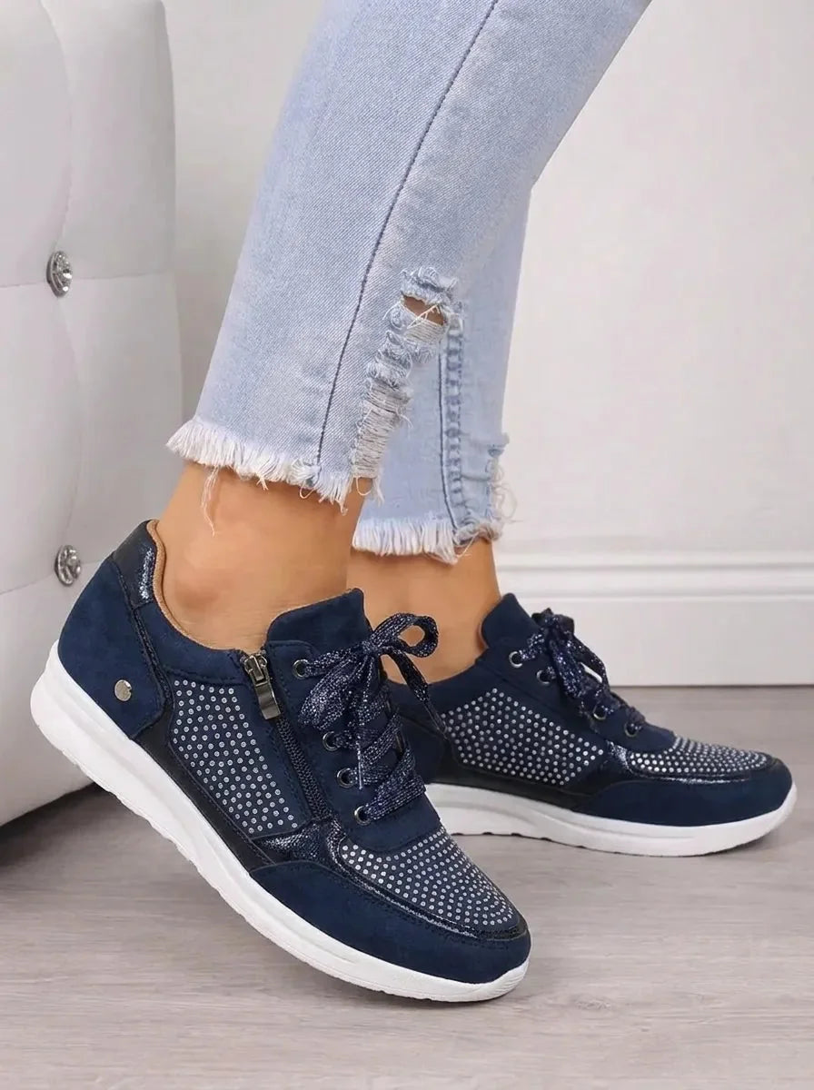 Vera Cushioned Zip-Up Sneakers in Blue