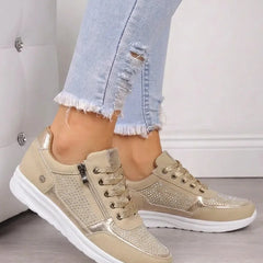 Vera Cushioned Zip-Up Sneakers in Beige
