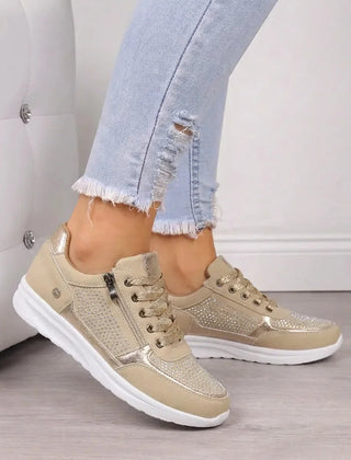 Vera Cushioned Zip-Up Sneakers in Beige