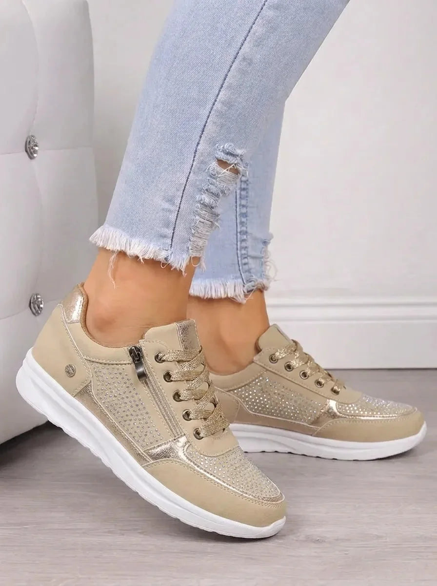 Vera Cushioned Zip-Up Sneakers in Beige