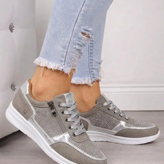 Vera Cushioned Zip-Up Sneakers in Silver