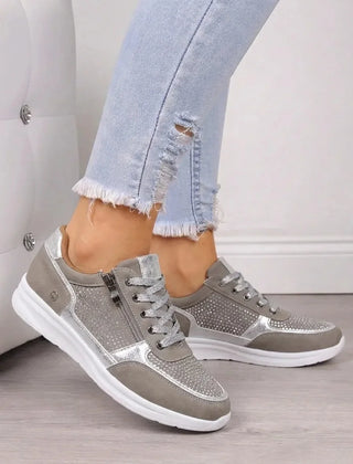 Vera Cushioned Zip-Up Sneakers in Silver