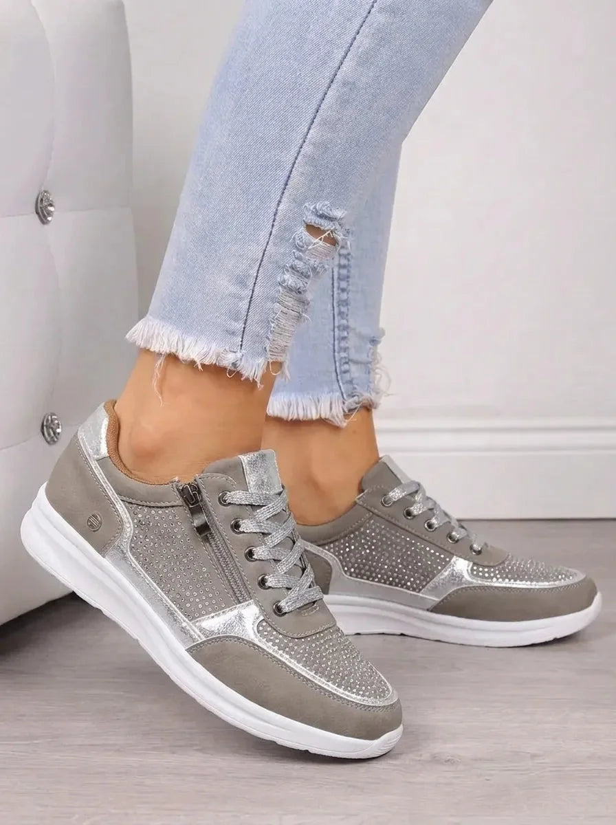 Vera Cushioned Zip-Up Sneakers in Silver