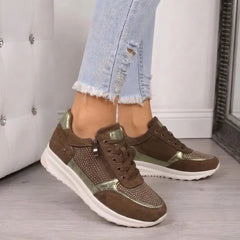 Vera Cushioned Zip-Up Sneakers in Brown