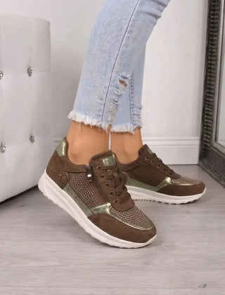Vera Cushioned Zip-Up Sneakers in Brown
