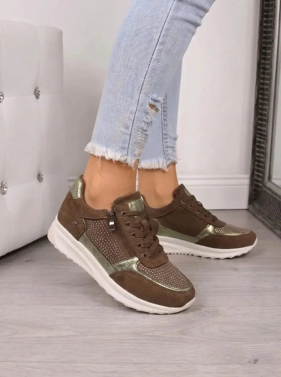 Vera Cushioned Zip-Up Sneakers in Brown