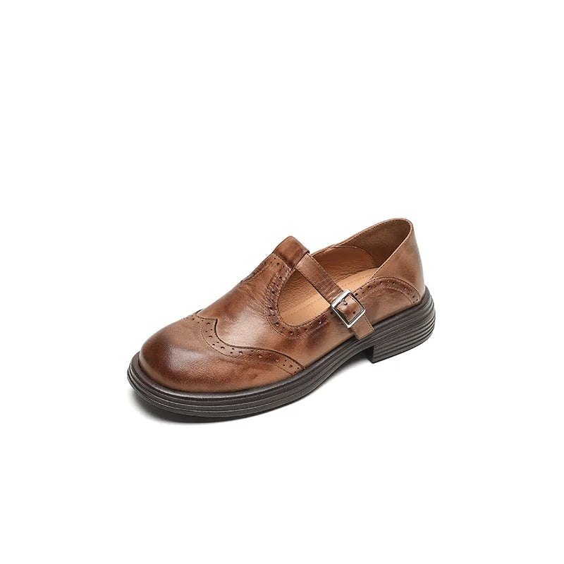 Verda Classic T-Strap Shoes in Brown