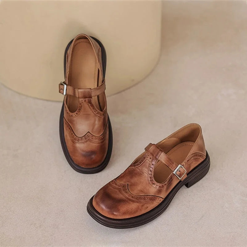 Verda T-strap shoes in brown, top view