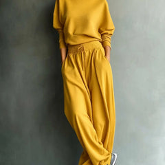 Turtleneck Top & Wide-Leg Pant Set in Mustard