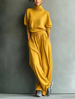 Turtleneck Top & Wide-Leg Pant Set in Mustard