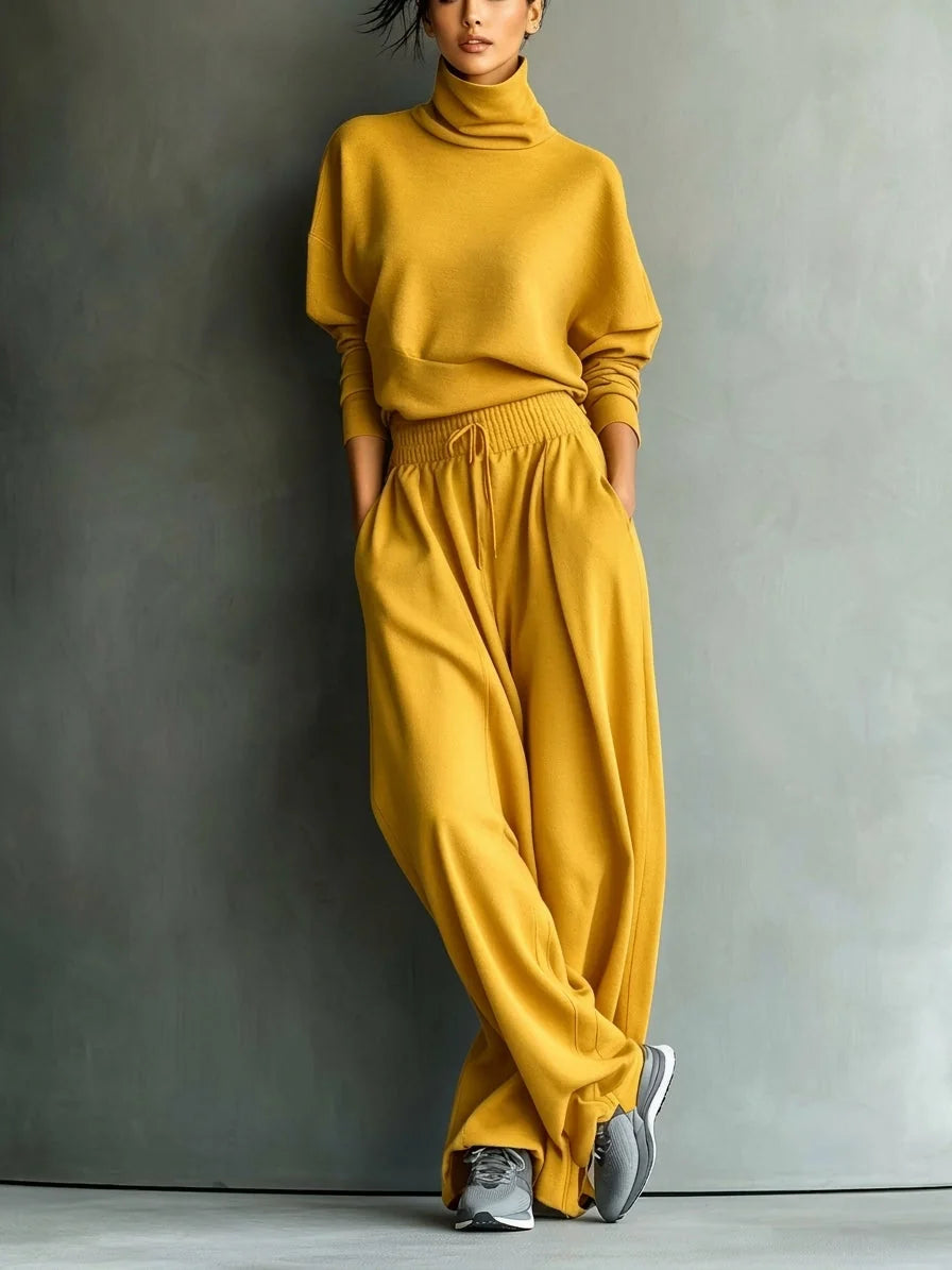 Turtleneck Top & Wide-Leg Pant Set in Mustard