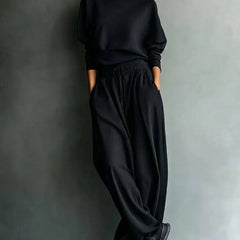 Turtleneck Top & Wide-Leg Pant Set in Black