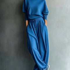 Turtleneck Top & Wide-Leg Pant Set in Blue