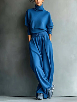 Turtleneck Top & Wide-Leg Pant Set in Blue