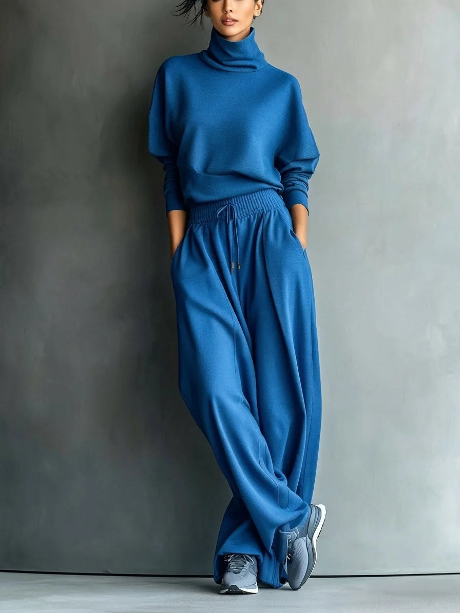 Turtleneck Top & Wide-Leg Pant Set in Blue