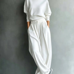 Turtleneck Top & Wide-Leg Pant Set in White