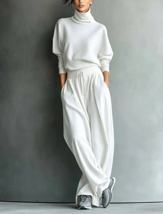 Turtleneck Top & Wide-Leg Pant Set in White