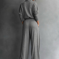 Turtleneck Top & Wide-Leg Pant Set in Charcoal