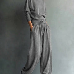Turtleneck Top & Wide-Leg Pant Set in Charcoal