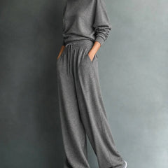 Turtleneck Top & Wide-Leg Pant Set in Charcoal