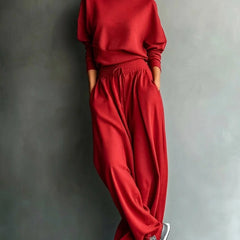 Turtleneck Top & Wide-Leg Pant Set in Red