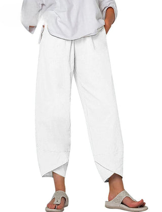 White Bryndis | Cotton Linen Wide-Leg Pants for Women | Summer Casual