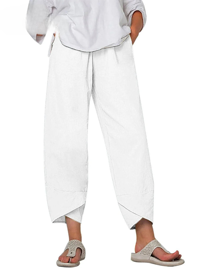 White Bryndis | Cotton Linen Wide-Leg Pants for Women | Summer Casual