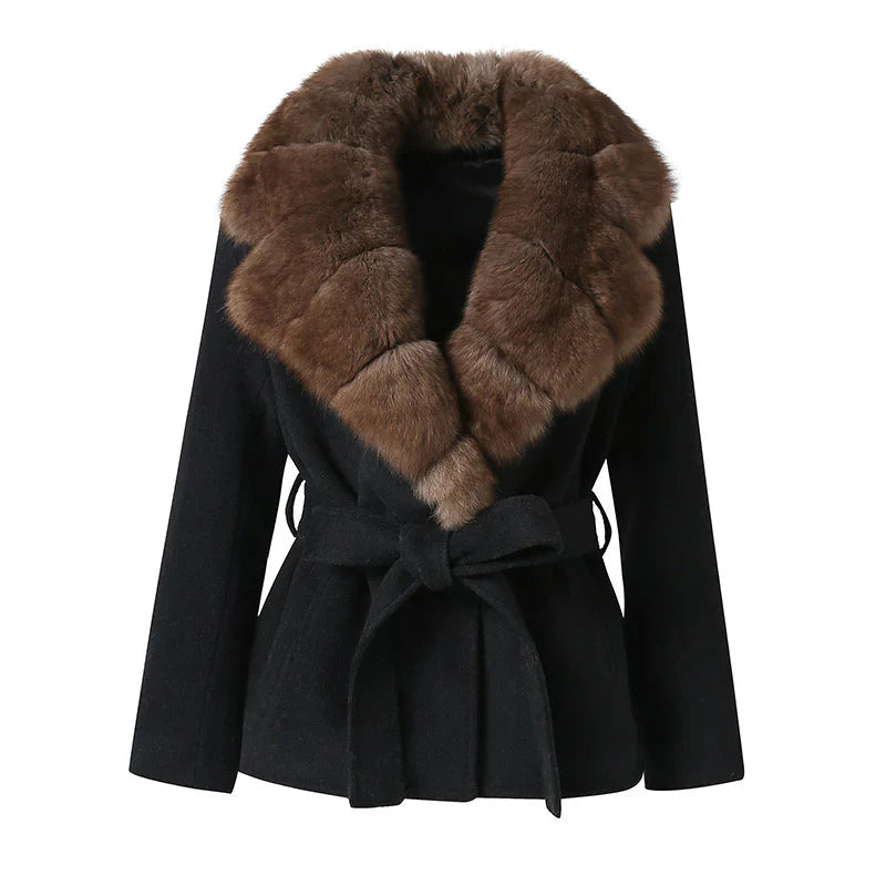 Women's Black Plush Faux Fur Belted Statement Coat - photo 1