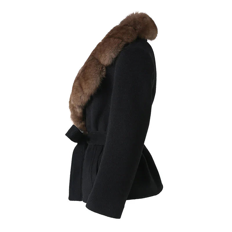 Women's Black Plush Faux Fur Belted Statement Coat - photo 2