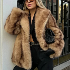 Women's Luxe Brown Faux Fur Oversized Coat - photo 1