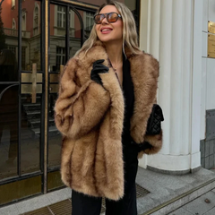 Women's Luxe Brown Faux Fur Oversized Coat - photo 2