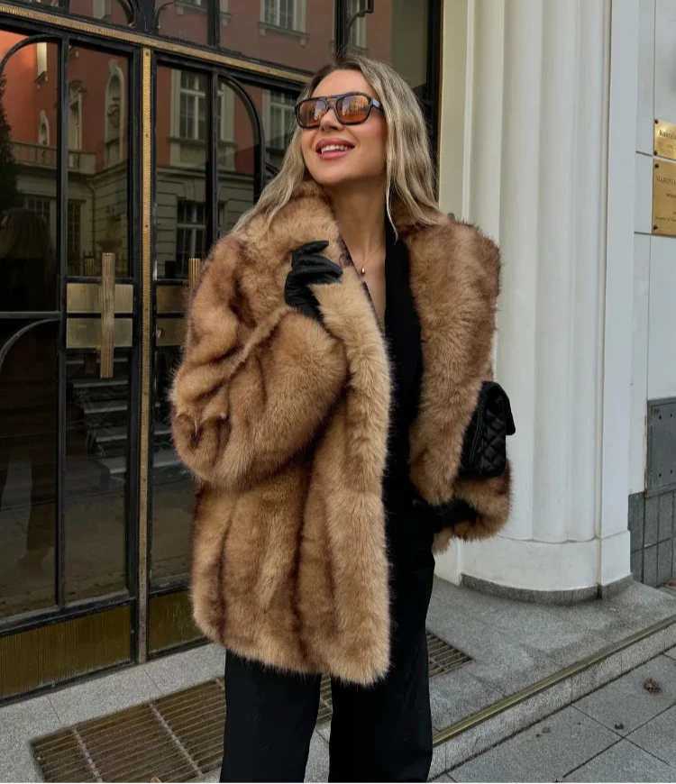 Women's Luxe Brown Faux Fur Oversized Coat - photo 2