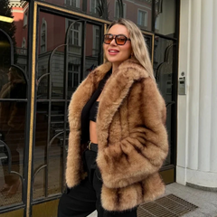 Women's Luxe Brown Faux Fur Oversized Coat - photo 3