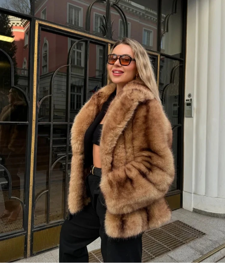 Women's Luxe Brown Faux Fur Oversized Coat - photo 3